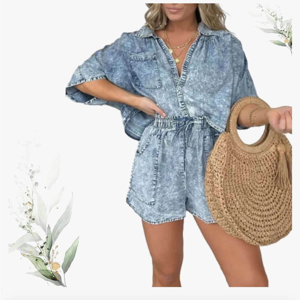 Two piece washed denim set